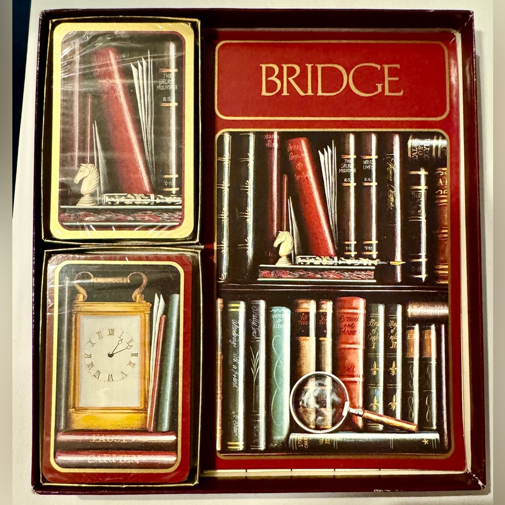 Caspari Bridge Gift Set Playing Cards Library Pattern by Paul Stagg